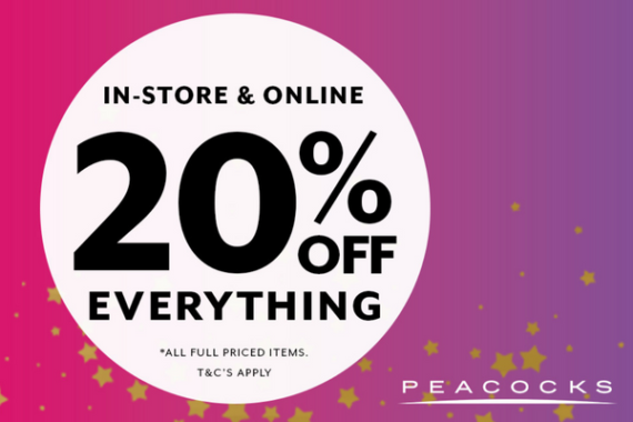20% OFF EVERYTHING AT PEACOCKS